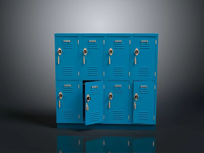 Blue Lockers Furniture With Multiple Compartments And One Open Door 3d model