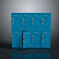 Blue Lockers Furniture With Multiple Compartments And One Open Door