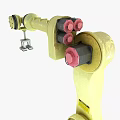 Smart Machine Yellow Robotic Arm Grasping Metal Component In Industrial Environment 3d model
