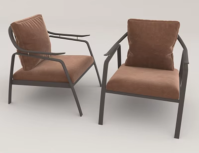 Two Modern Brown Leisure Chairs With Metal Frame And Upholstered Seats 3d model