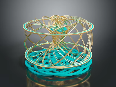 Modern Artistic Decorative Furniture With Gold Turquoise Spiral Wireframe Structure Design 3d model