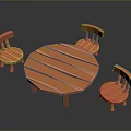 Orange Wooden Round Dining Table And Three Chairs Furniture Set