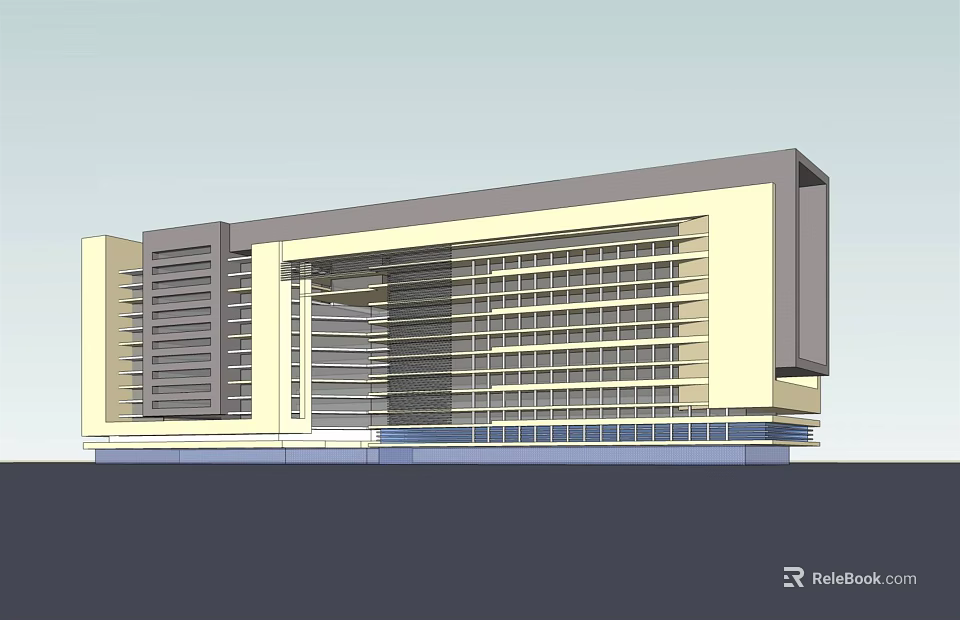 Modern Office Building With Glass Curtain Wall And Sleek Multi Story Design 3d model 
