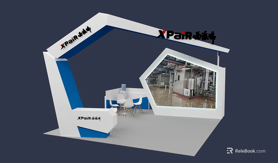 XParr Technology Modern Exhibition Booth With White Blue Structure Seating And 3d model 