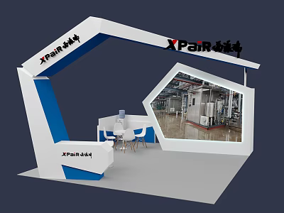 XParr Technology Modern Exhibition Booth With White Blue Structure Seating And 3d model