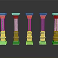 Classical Style Columns In Various Colors Arranged On Reflective Black Surface