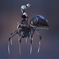 Blue Haired Fantasy Character Riding Spider Like Creature With White Face Paint Spiked Legs