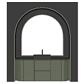 Modern Green Washbasin With Arched Mirror And Black Frame Design