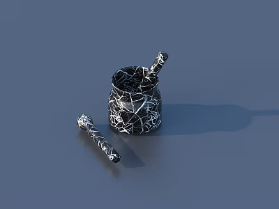 Stylish Black And White Mortar And Pestle With Cracked Texture For Household Use 3d model