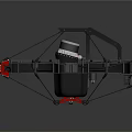 Black Industrial Mechanical Device With Red Components And Yellow Labels On Structural Frame 3d model