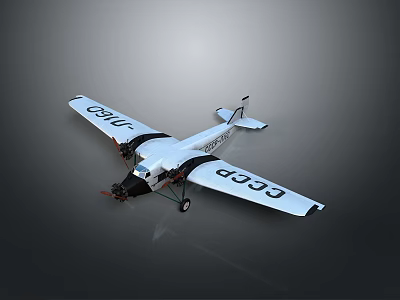 Vintage CCCP Biplane Airplane Model With White Body And Black Details 3d model