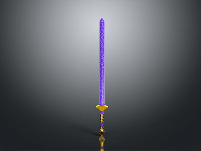 Purple Crystal Sword with Golden Hilt and Shiny Blade Fantasy Weapon Design 3d model