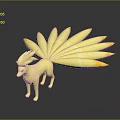 Yellow Nine Tailed Fox Mythical Creature 3D Model With Golden Tails And Fluffy Design