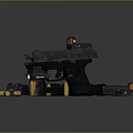 Modern Black Tactical Pistol With Scope Magazines And Ammunition 3d model