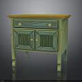 Stylish Green Cabinet With Gold Knobs Orange Top And Two Doors