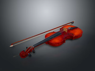 Classical Wooden Violin With Reddish Brown Body And Matching Bow For Music Enthusiasts 3d model