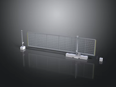 Industrial Metal Mesh Fence Structure With Support Posts And Base Plates 3d model