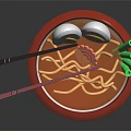 Delicious Ramen Bowl With Soft Boiled Eggs Noodles Green Vegetables And Decorative Pink Flower