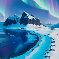 Scenic Snowy Mountain Landscape With Aurora Lights Glaciers And Frozen Lake