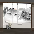New Chinese-style roller shutter landscape ink painting gauze curtain partition 3d model