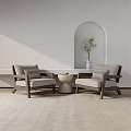 Light Beige Leisure Sofa Set With Round Side Table Arched Niche And Potted Plant