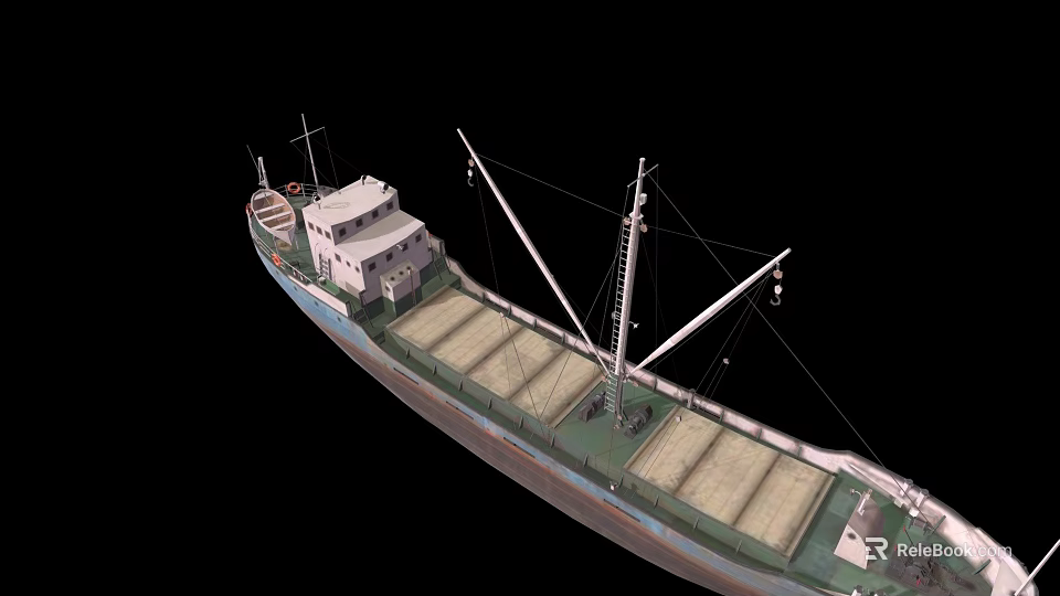 3D Rendering Of A Cargo Ship With Decks And Masts 3d model 