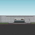 Modern Entrance Gate With Gray Walls Glass Door People Figures Greenery Pool And Blue Sky