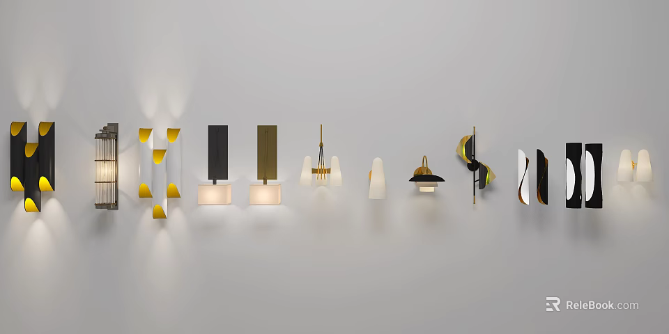 Modern Wall Lamps With Various Styles Gold Black White And Sleek Design 3d model 