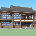 Traditional Chinese Ancient Architecture With Classic Roof Overhanging Eaves And Wooden Columns