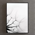 Black and White Dandelion Plant Painting Framed in Black Frame Against Grey Wall