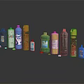 Assorted Household Product Bottles In Various Colors And Sizes For Daily Use