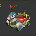 Decorative Toy Horse Carriage With Blue Horse Red Cushioned Seat Golden Decorations And Colorful Wheels