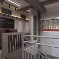 Traditional Chinese Style Restaurant Interior With Carved Decorations Counter And Staircase