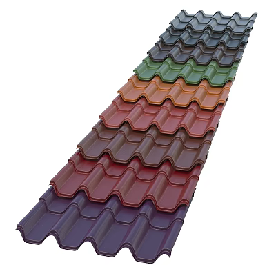Colorful Wavy Roof Tiles In Multiple Colors Arranged Neatly In A Line 3d model