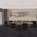 New Chinese Style Box Song Style Box New Chinese Style Box Large Room Dining Table and Chair Combination Large Round Table 3d model