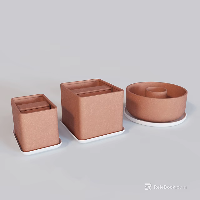 Brown Storage Containers With Square Round Shapes And White Bases Design 3d model
