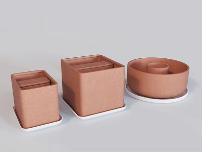 Brown Storage Containers With Square Round Shapes And White Bases Design 3d model