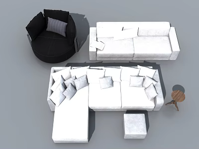 Modern Modular Sofa Set With Coffee Table Black Armchair And Cushions 3d model
