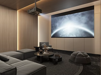 Modern Home Theater Interior With Projector Large Screen And Comfortable Seating 3d model
