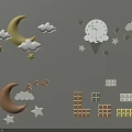 Playful Kids Room Wall Lamp With Moon Stars Clouds Clock And Blocks Design