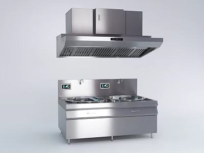 Stainless Steel Modern Kitchen Appliances Range Hood And Stove Cooktop Set 3d model