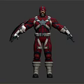 3D Armored Superhero Character In Red And White Battle Suit With Helmet Standing Pose