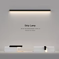 Modern White Reception Desks With Black Accents And Strip Lamp Above