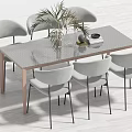 Modern Minimalist Dining Table Set With Gray Rectangular Top And Light Gray Upholstered Chairs 3d model