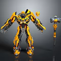 Detailed Yellow Mechanical Robot Character With Weapon Accessory And Armor Details 3d model