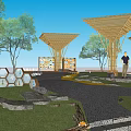Natural Bamboo Structure Outdoor Classroom With Display Boards And Seating Area