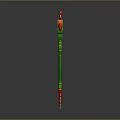 Vibrant 3D Modeled Weapon With Long Green Handle Red Decorative Head And Orange Bottom Accents