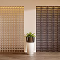 Modern Glass Block Room Dividers With Light Dark Colors And Green Plant In Interior