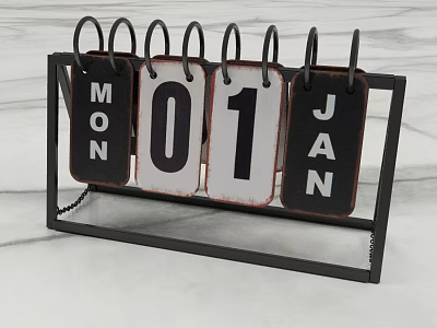 Vintage Flip Desk Calendar With Black Frame Displaying Monday 01 January 3d model