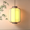 Illuminated Chinese Style Hanging Lantern With Bamboo Leaves And Light Wall